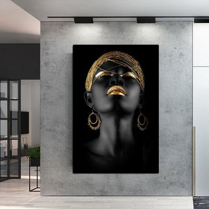 Canvas Golden Black African Woman Home Decor