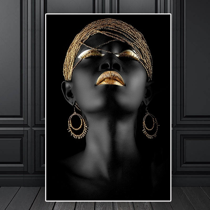 Canvas Golden Black African Woman Home Decor