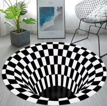 Load image into Gallery viewer, 3D Visual Vortex Black&amp;White Plaid Round Carpet