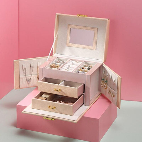 PU Leather Jewelry Box with Side Cabinets