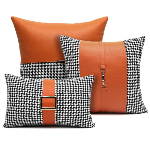 Luxury Orange Pu leather Cushion Cover Pillowcase
