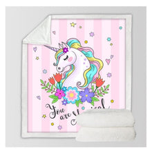 Load image into Gallery viewer, Unicorn Floral Cartoon Sherpa Blanket