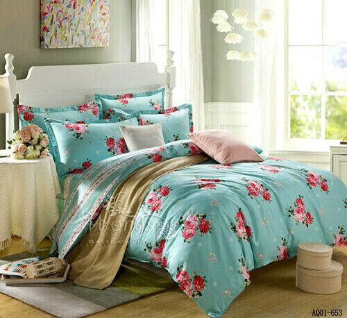 100% Cotton Floral Peony Quilt Cover Set Queen/King Size