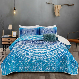 Blue Mandala Bohemian Queen Size Comforter Bedspread Coverlet Blanket Throw Rug JaydeeBedding