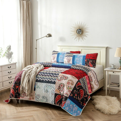 Floral Checked Patchwork Coverlet Queen Size Comforter/Bedspread 230cm x 250cm JaydeeBedding