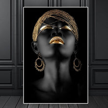 Load image into Gallery viewer, Canvas Golden Black African Woman Home Decor