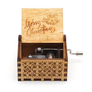 Merry Christmas Wooden Crank Music Box