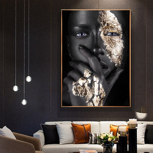 African Art Black and Gold Woman Oil Paintings Wall Art
