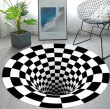 Load image into Gallery viewer, 3D Visual Vortex Black&amp;White Plaid Round Carpet