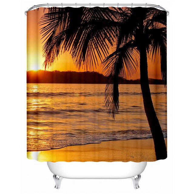 3D Printed Beach Sunset Design Shower Curtain