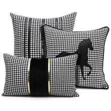 Load image into Gallery viewer, Luxury Black White Gold Leather Strip Cushion Cover 