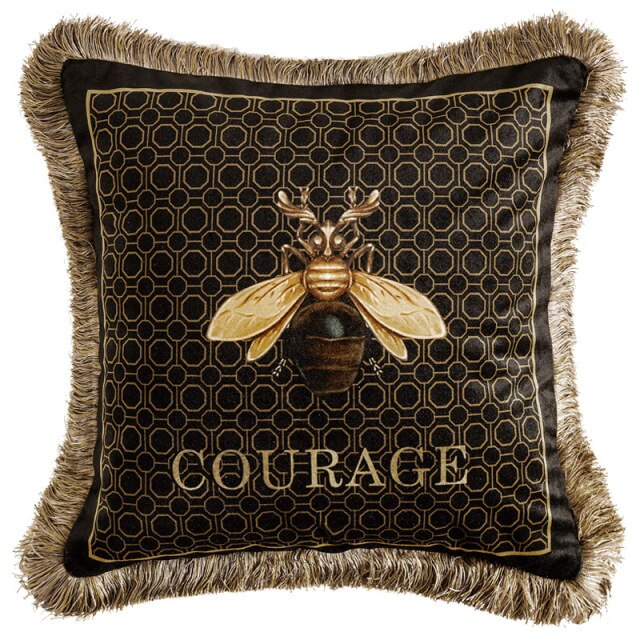Gold Fringe Design Velvet Cushion Cover