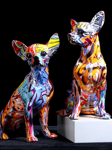 Creative Colourful Chihuahua Dog Statue-stylepop