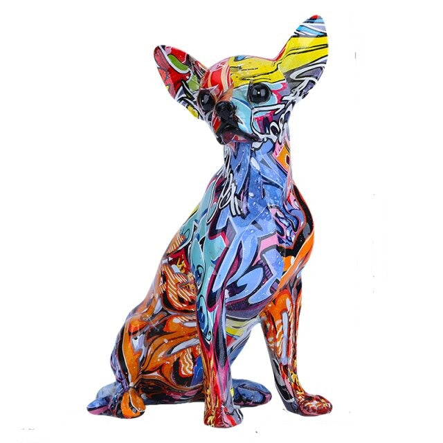 Creative Colourful Chihuahua Dog Statue-stylepop