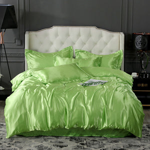 Green Silk Quilt Cover Pillowcase Set