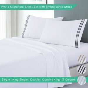 Embroidered Stripe Sheet Sets Bed Flat Fitted Sheet Pillowcase