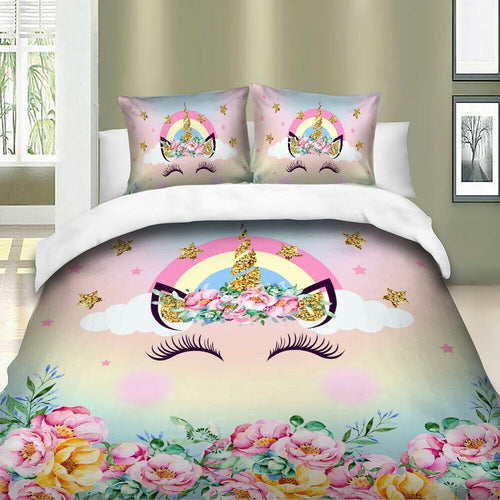 Floral Unicorn Quilt Cover Set