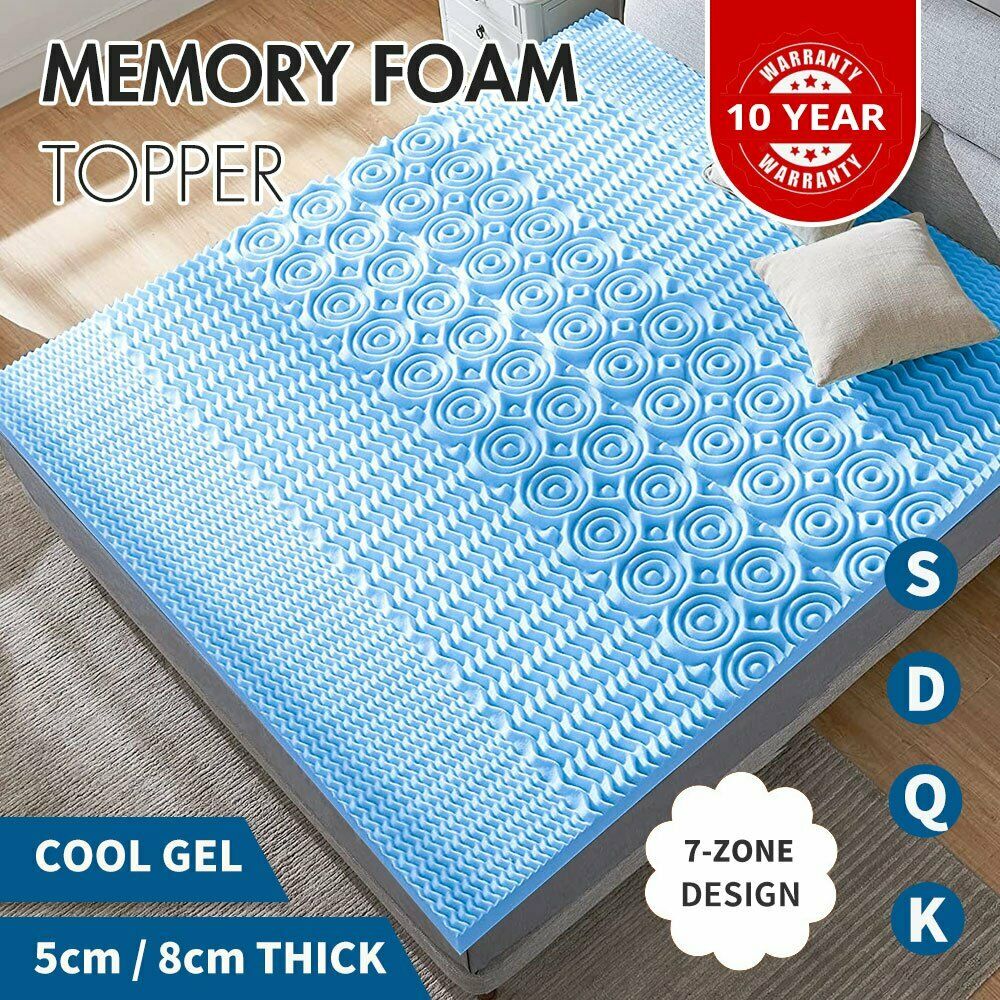 Memory Foam Mattress Topper 7 Zone COOL GEL Queen King Double Single Size 5/8cm