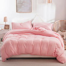 Load image into Gallery viewer, Solid Color Pom Pom Quilt  Cover Queen/King Size Bedding Pillowcase