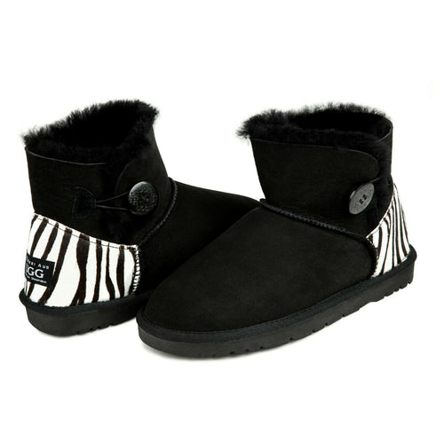 One-Button Zebra-Patterned Boots