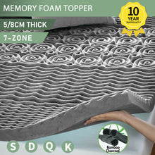 Load image into Gallery viewer, 7 Zone 5/8CM Memory Foam Mattress Topper Underlay Bamboo Charcoal Queen All Size