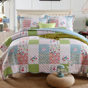 100% Cotton Floral Patchwork Quilted Bedspread Set