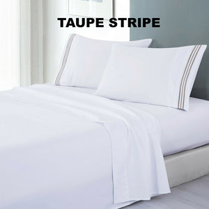 Embroidered Stripe Sheet Sets Bed Flat Fitted Sheet Pillowcase