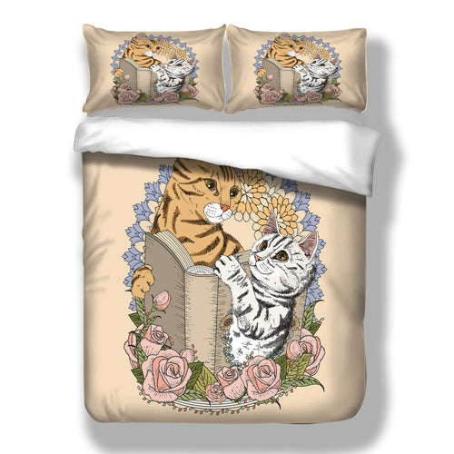 Floral Cat Animal Quilt Cover Set