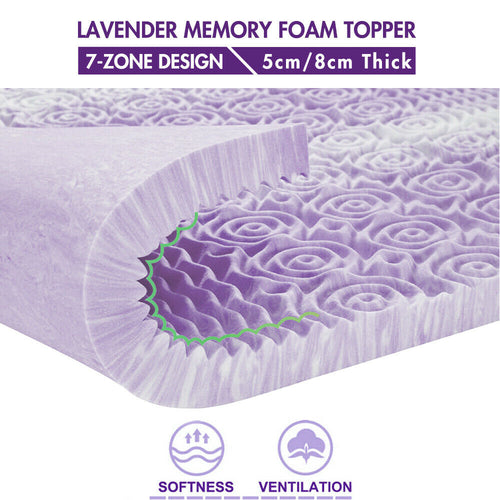 Lavender Memory Foam Mattress Topper 7 Zone BREATHABLE Queen King Double/S 5/8cm