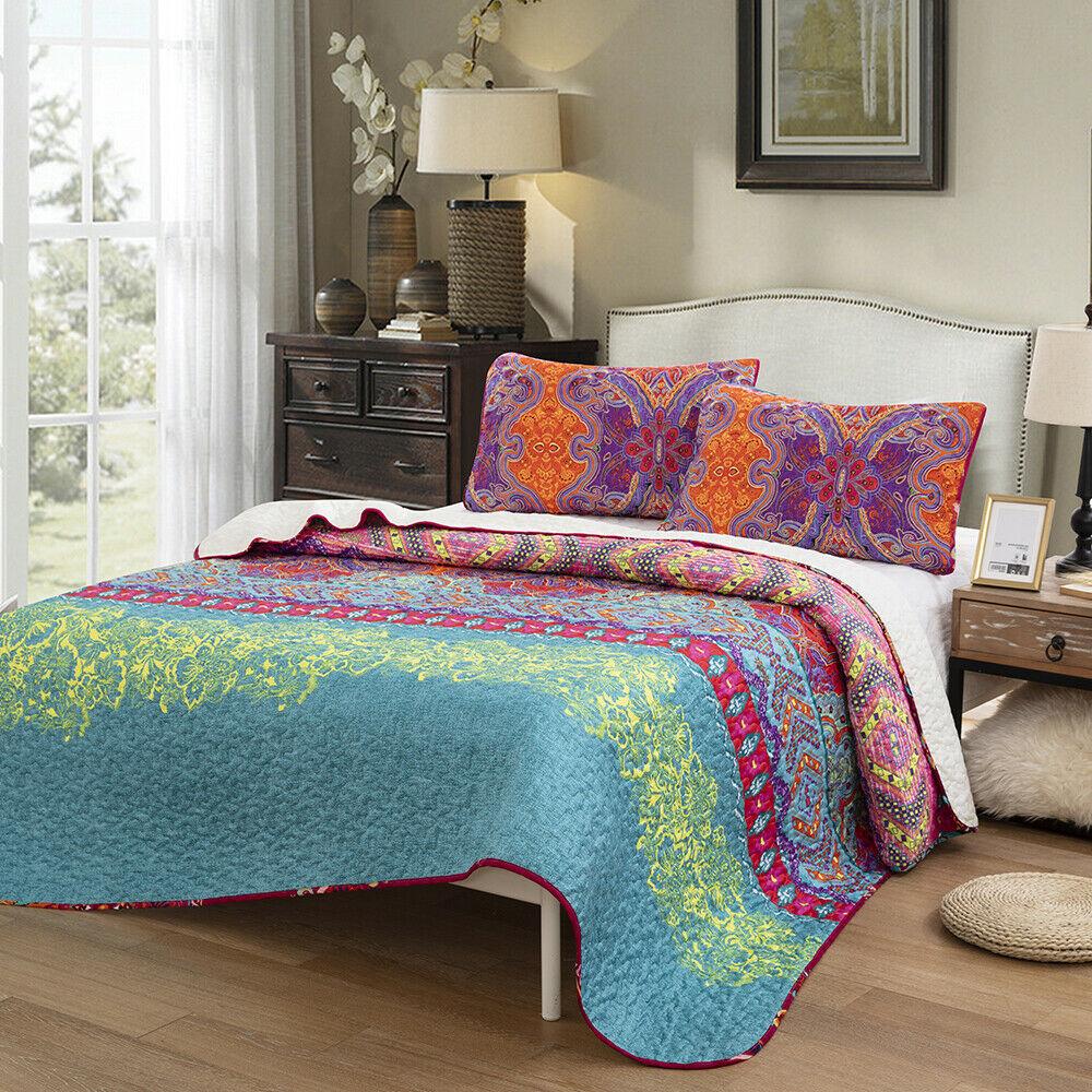 Floral Quilted Mandala Queen King Size Bedspreads Set Coverlet Throw Comforter
