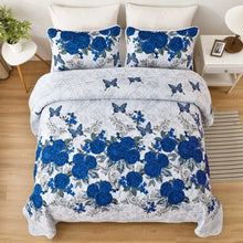 Load image into Gallery viewer, 230X250cm Size Blue Floral Quilted Coverlet Bedspread Set Comforter Pillowcases