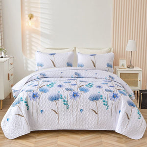 Florals Quilted Coverlet Patchwork Bedspread Queen Size Bedding Comforter Set AU