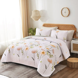 Soft Floral Patchwork Quilted Coverlet Bedspread Set Bedding Blanket Queen Size