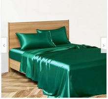 Load image into Gallery viewer, 1800TC Silky Satin Pillowcase Flat Fitted Sheet Set