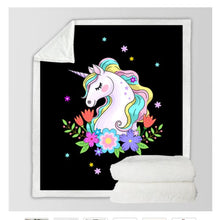 Load image into Gallery viewer, Unicorn Floral Cartoon Sherpa Blanket