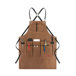 New Durable Goods Heavy Duty Unisex Canvas Work Apron With Tool Pockets Cross-back Straps Adjustable For Woodworking Painting - Aprons