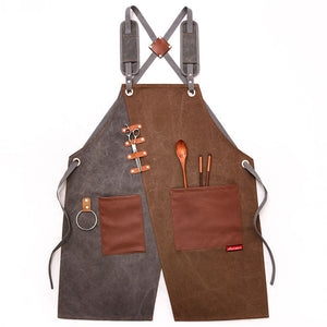 New Durable Goods Heavy Duty Unisex Canvas Work Apron With Tool Pockets Cross-back Straps Adjustable For Woodworking Painting - Aprons