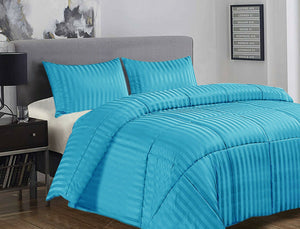 Ramesses 3 Piece Damask Stripe Comforter Set 3pc All-Season Filled Bedding Set