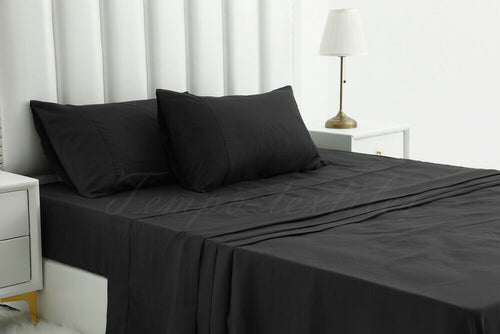 1000TC Ultra Soft Bamboo Blend Fitted Flat Pillowcases Bedding Sheet Set