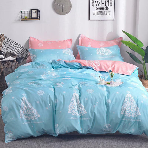 Pink and blue Christmas Quilt Cover Bedding Set