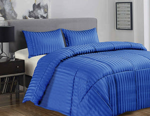Ramesses 3 Piece Damask Stripe Comforter Set 3pc All-Season Filled Bedding Set